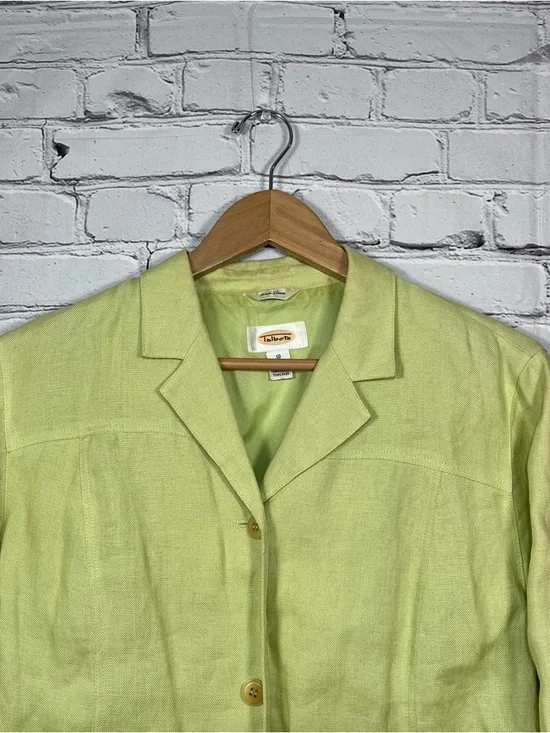 Talbots Lime Green Irish Linen Blazer Jacket Womens Size 10 Lightweight Vintage - Picture 2 of 10